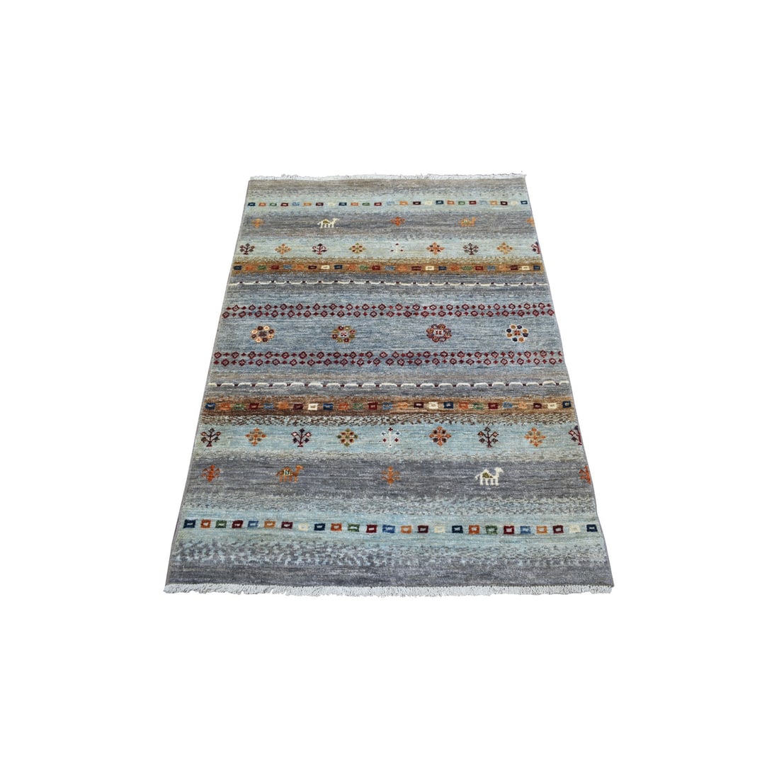Gray Afghan Kashkuli Gabbeh Hand Knotted Pure Wool Oriental Rug: Title: Gray Afghan Kashkuli Gabbeh Hand Knotted Pure Wool Oriental Rug Description:This is a truly genuine one-of-a-kind. It has been Knotted for months and months in the centuries-old weaving craftsm