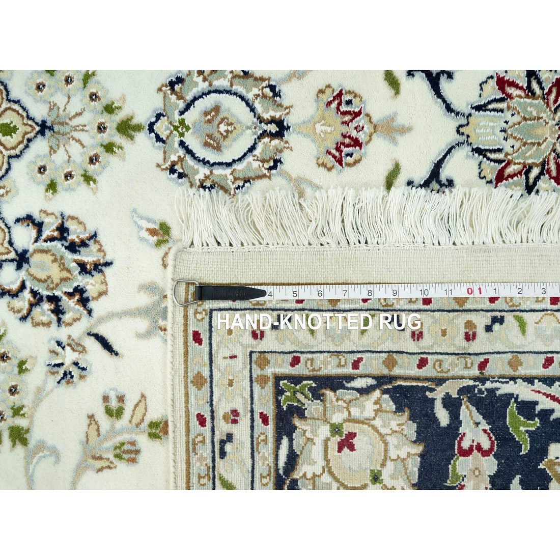 Origami White Hand Knotted 250 KPSI Nain Design Wool Denser Weave Rug - 11