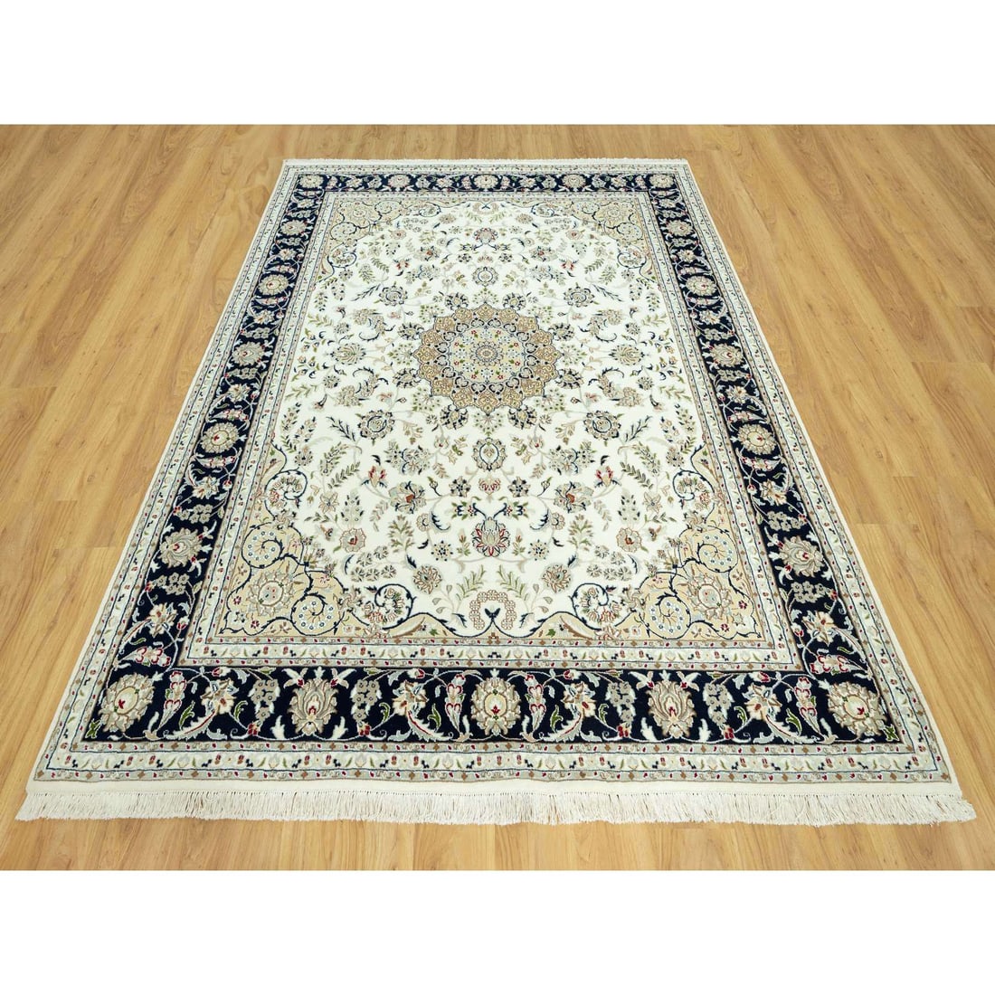 Origami White Hand Knotted 250 KPSI Nain Design Wool Denser Weave Rug - 2