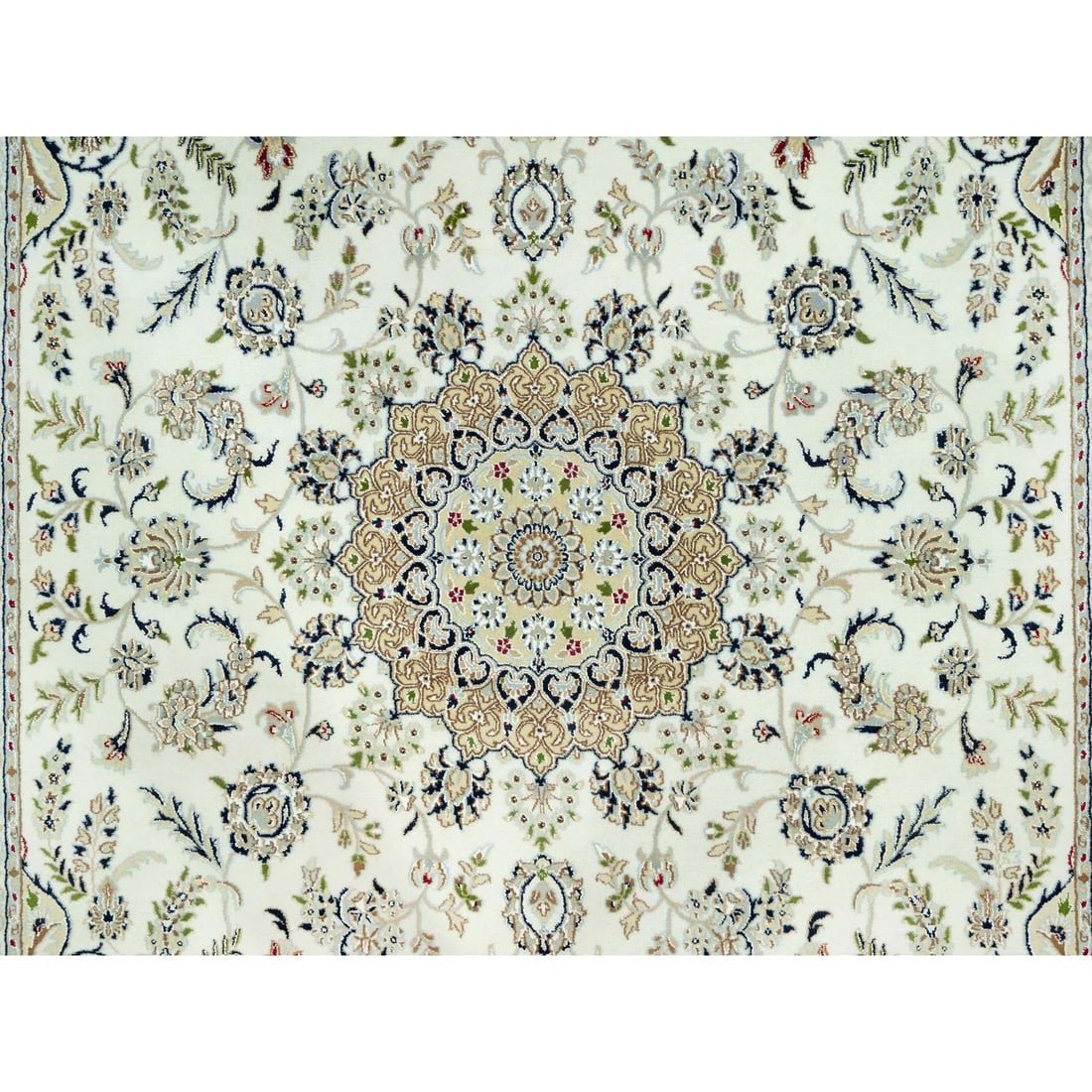 Origami White Hand Knotted 250 KPSI Nain Design Wool Denser Weave Rug - 8