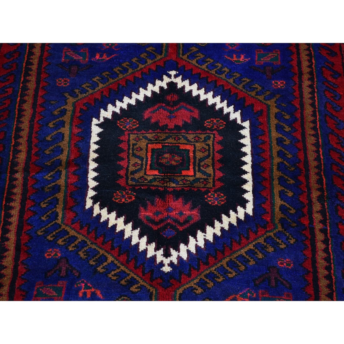 Red New Persian Hamadan Organic Wool Geometric Medallion Design Rug - 3