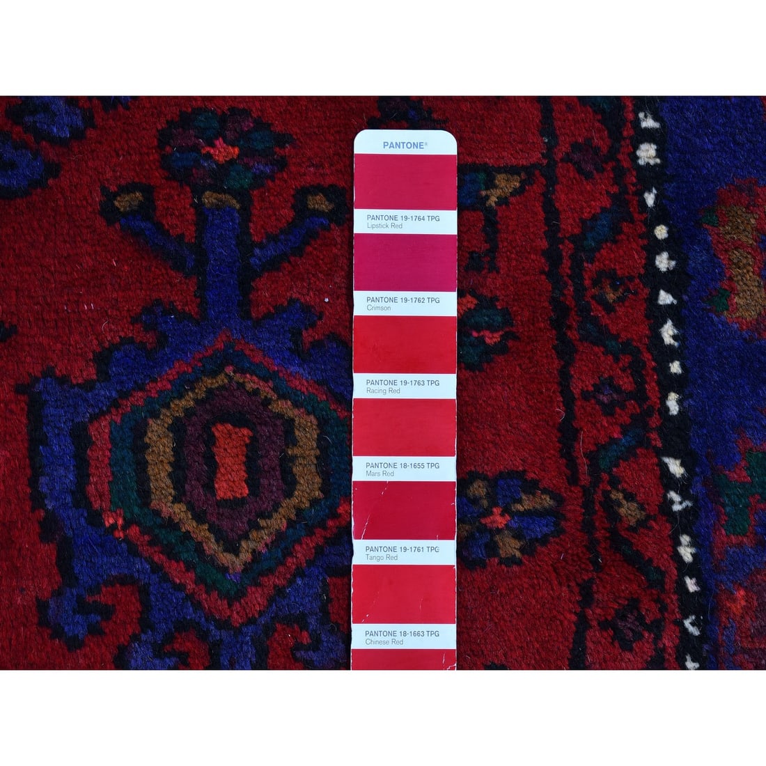 Red New Persian Hamadan Organic Wool Geometric Medallion Design Rug - 4