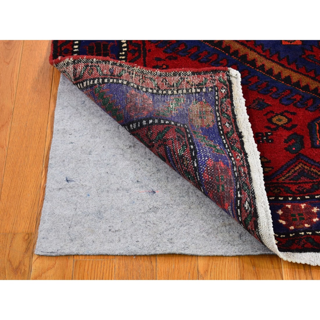 Red New Persian Hamadan Organic Wool Geometric Medallion Design Rug - 5