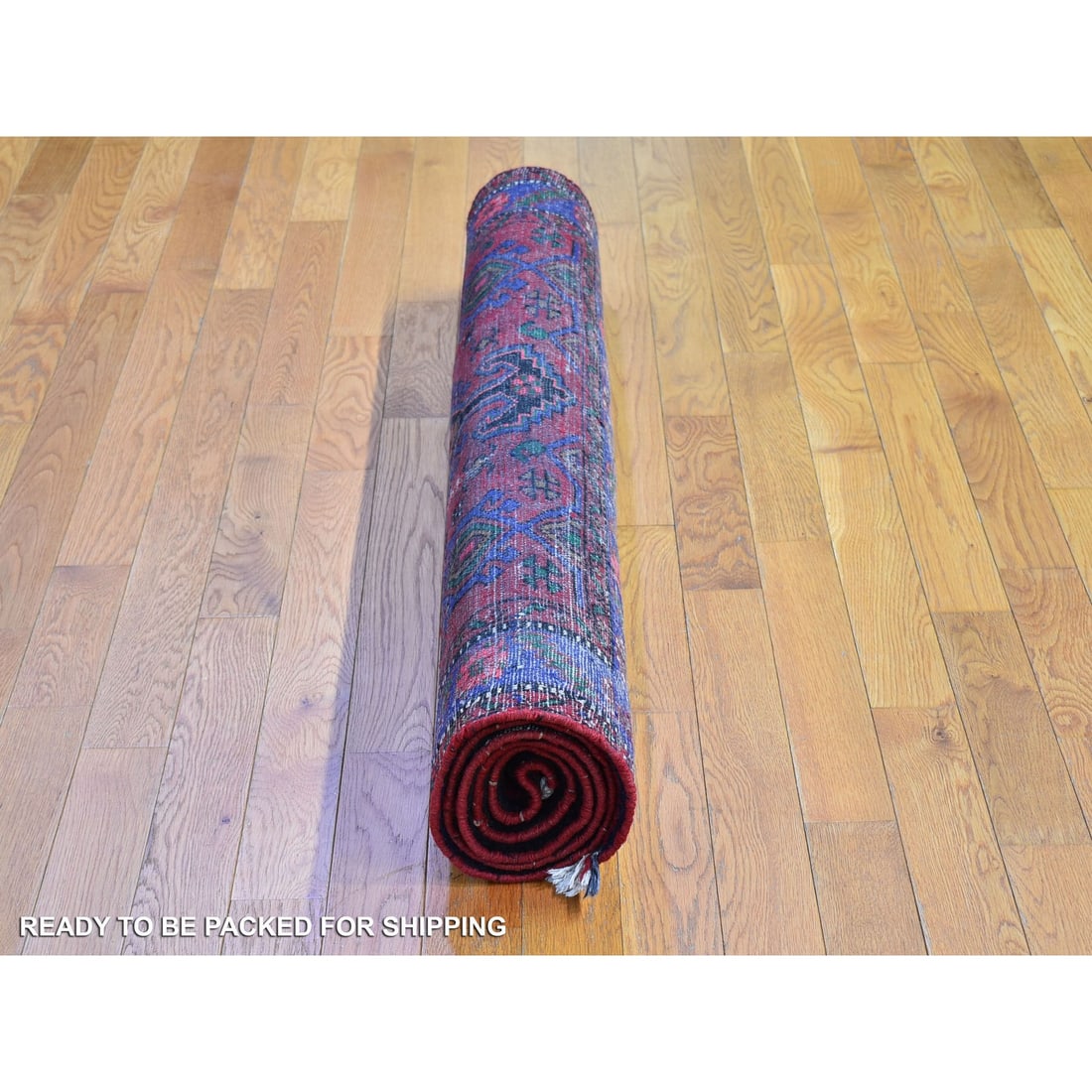 Red New Persian Hamadan Organic Wool Geometric Medallion Design Rug - 6