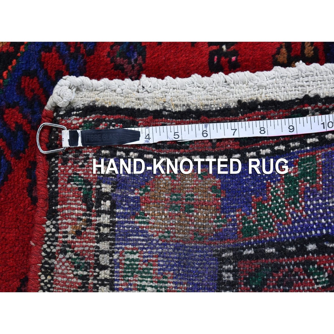 Red New Persian Hamadan Organic Wool Geometric Medallion Design Rug - 8