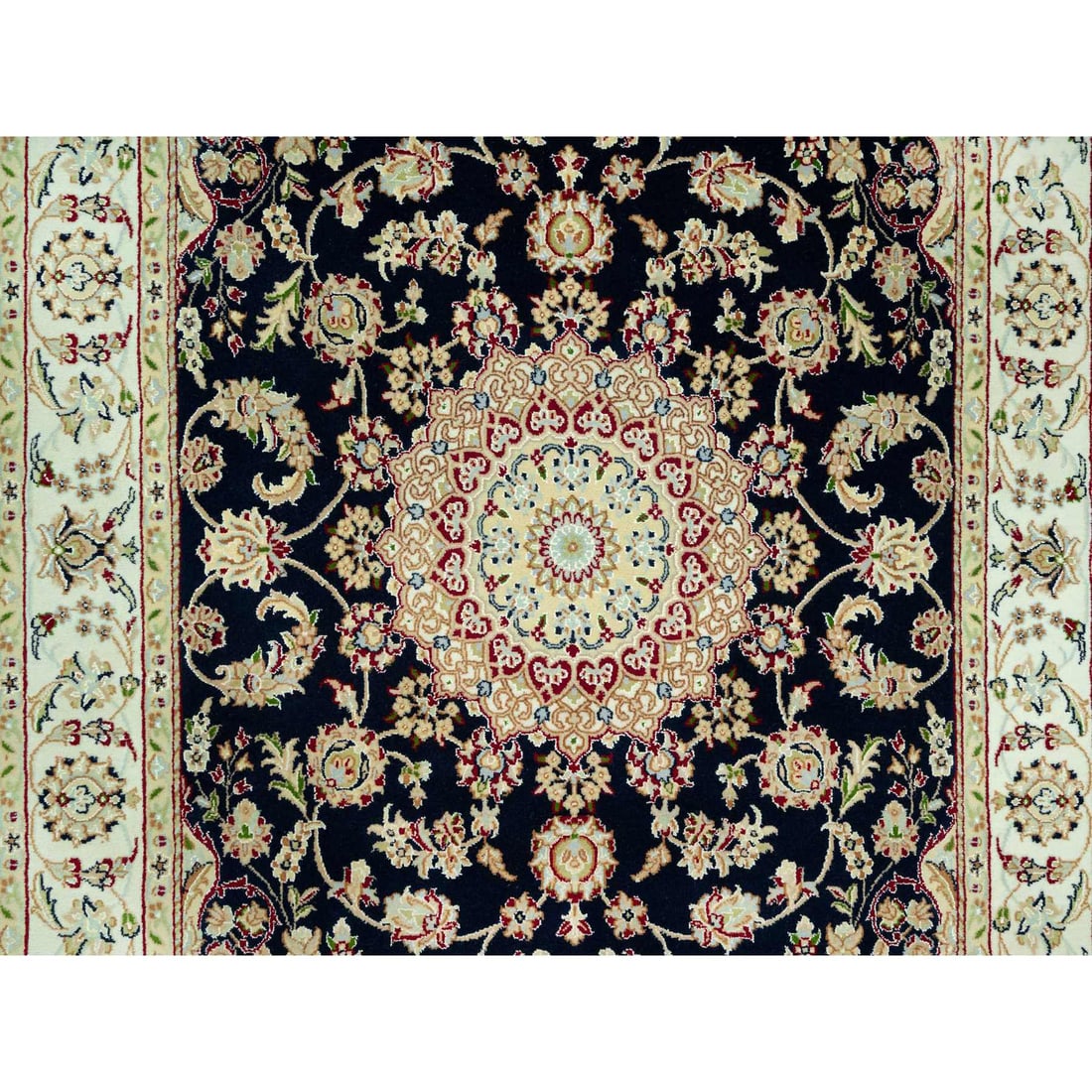 Hague Blue Nain Hand Knotted Flower Design Organic Wool Oriental Rug - 5