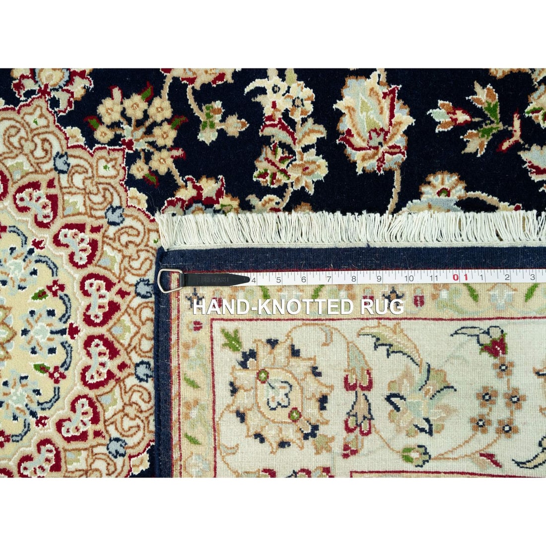 Hague Blue Nain Hand Knotted Flower Design Organic Wool Oriental Rug - 8