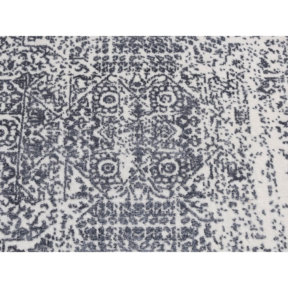 Ivory, Hand Loomed, Wool and Art Silk, Mamluk Design, Runner Rug - 4