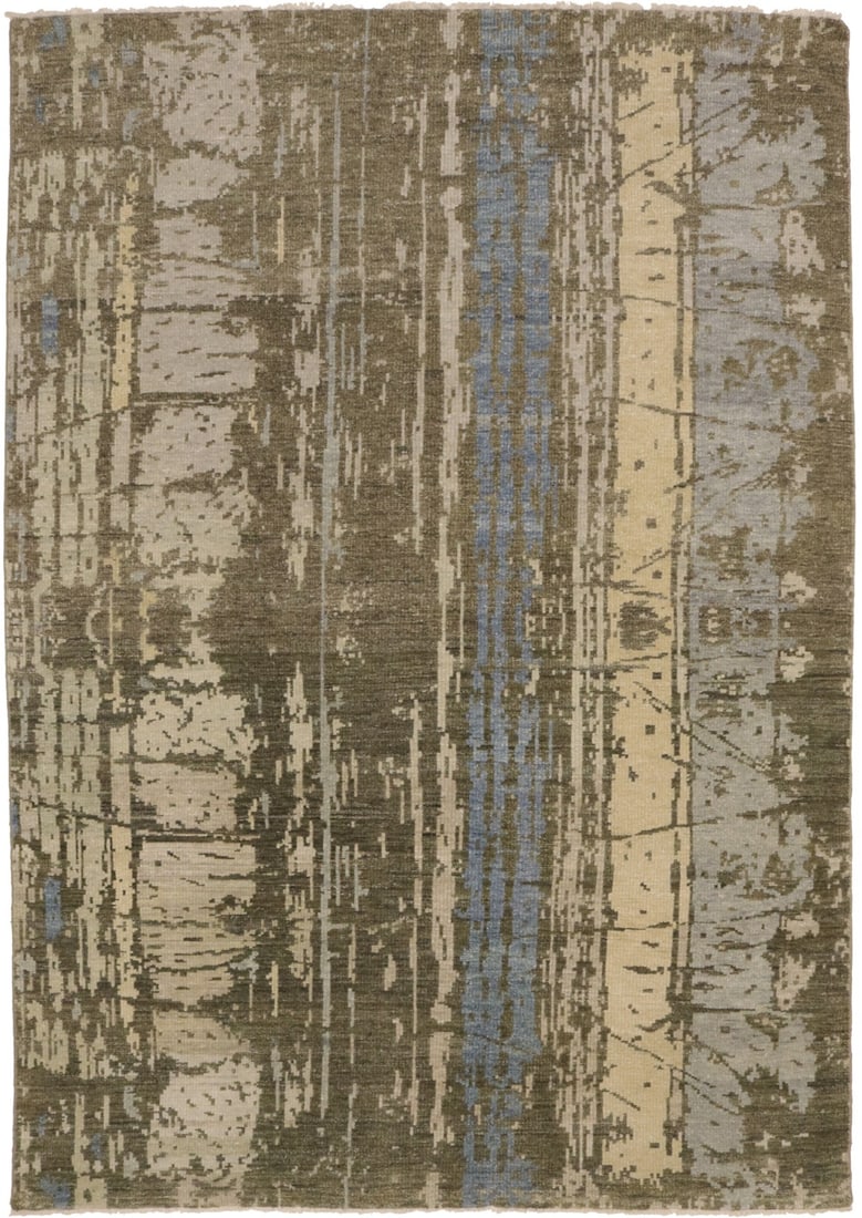 Multicolored Abstract 6X9 Modern Rug: Title: Multicolored Abstract 6X9 Modern Rug Description:Handmade 6X9 multicolor Oriental rug made with vegetable dyes (fine wool pile and cotton foundation), superior knot count, and appealing
