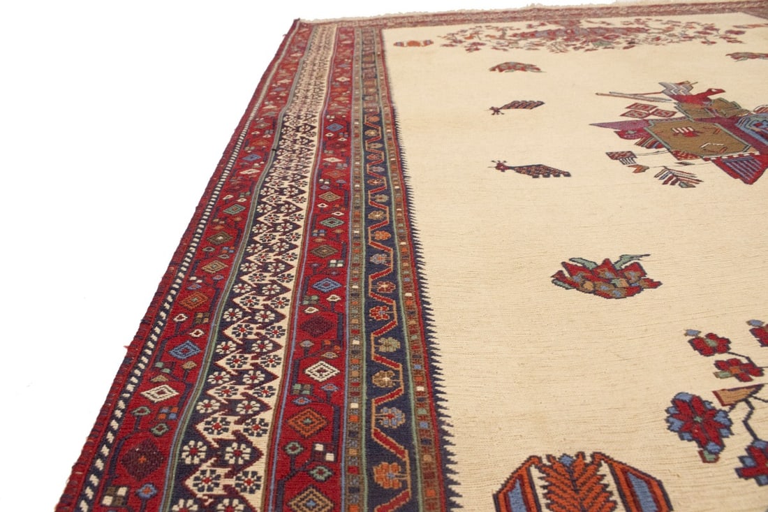 Cream Tribal 4'6X6 Sumak Persian Rug - 12