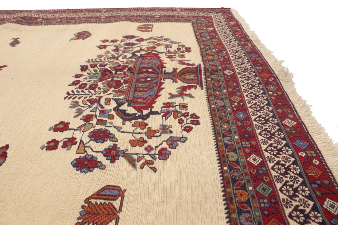 Cream Tribal 4'6X6 Sumak Persian Rug - 13