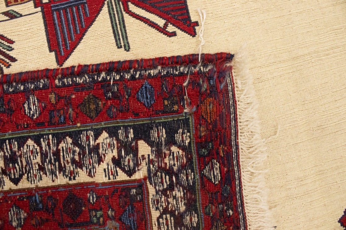 Cream Tribal 4'6X6 Sumak Persian Rug - 14