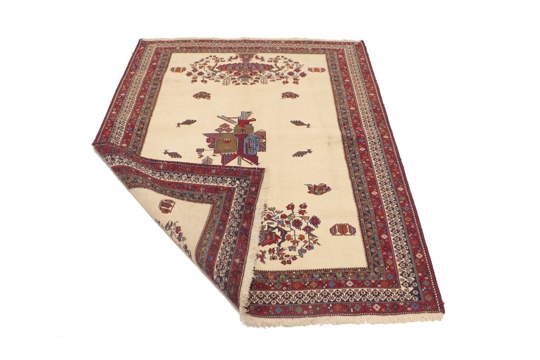 Cream Tribal 4'6X6 Sumak Persian Rug - 15