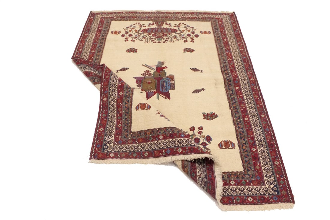 Cream Tribal 4'6X6 Sumak Persian Rug - 16