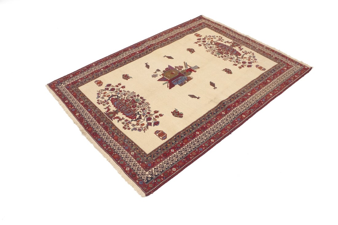 Cream Tribal 4'6X6 Sumak Persian Rug - 6