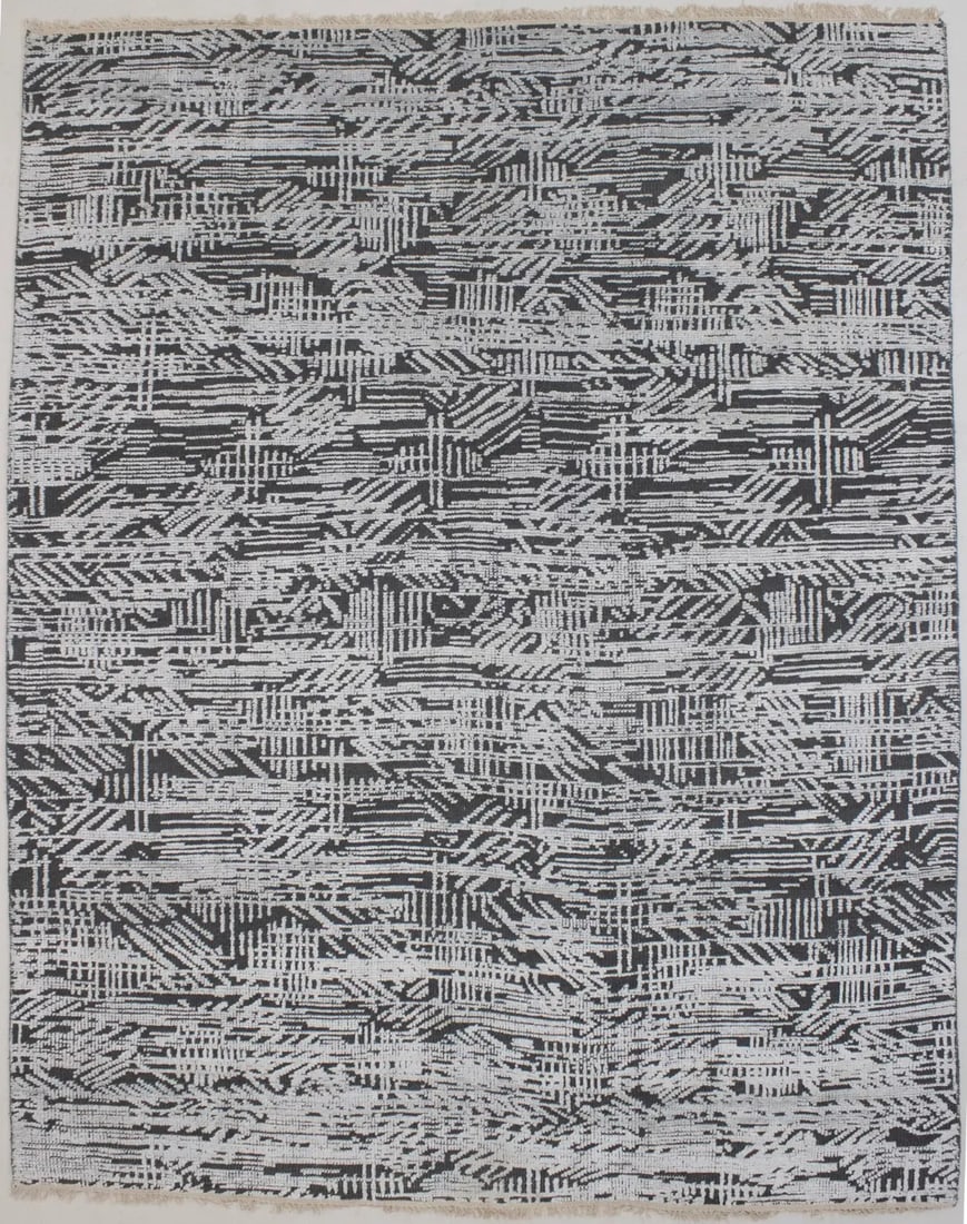 Dark Gray Geometric 8X10 Oriental Modern Rug: Title: Dark Gray Geometric 8X10 Oriental Modern Rug Description:Handmade 8X10 dark gray oriental rug made with vegetable dyes (fine wool pile and cotton foundation), superior knot count, and alluring 