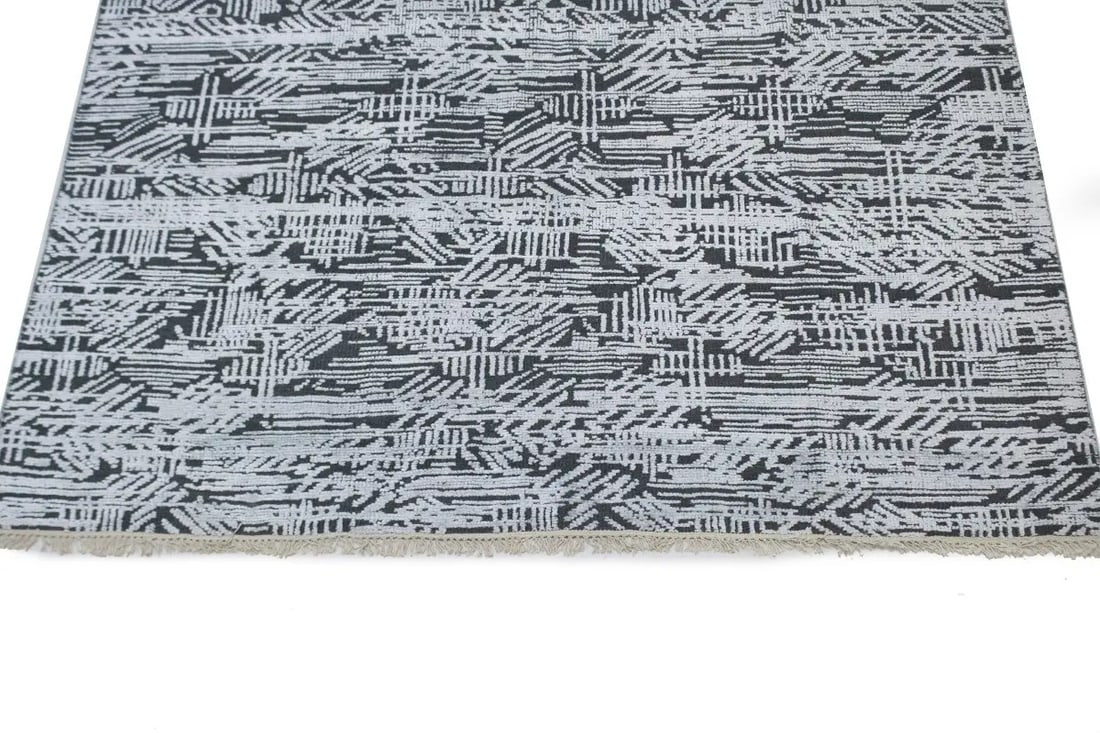 Dark Gray Geometric 8X10 Oriental Modern Rug - 5