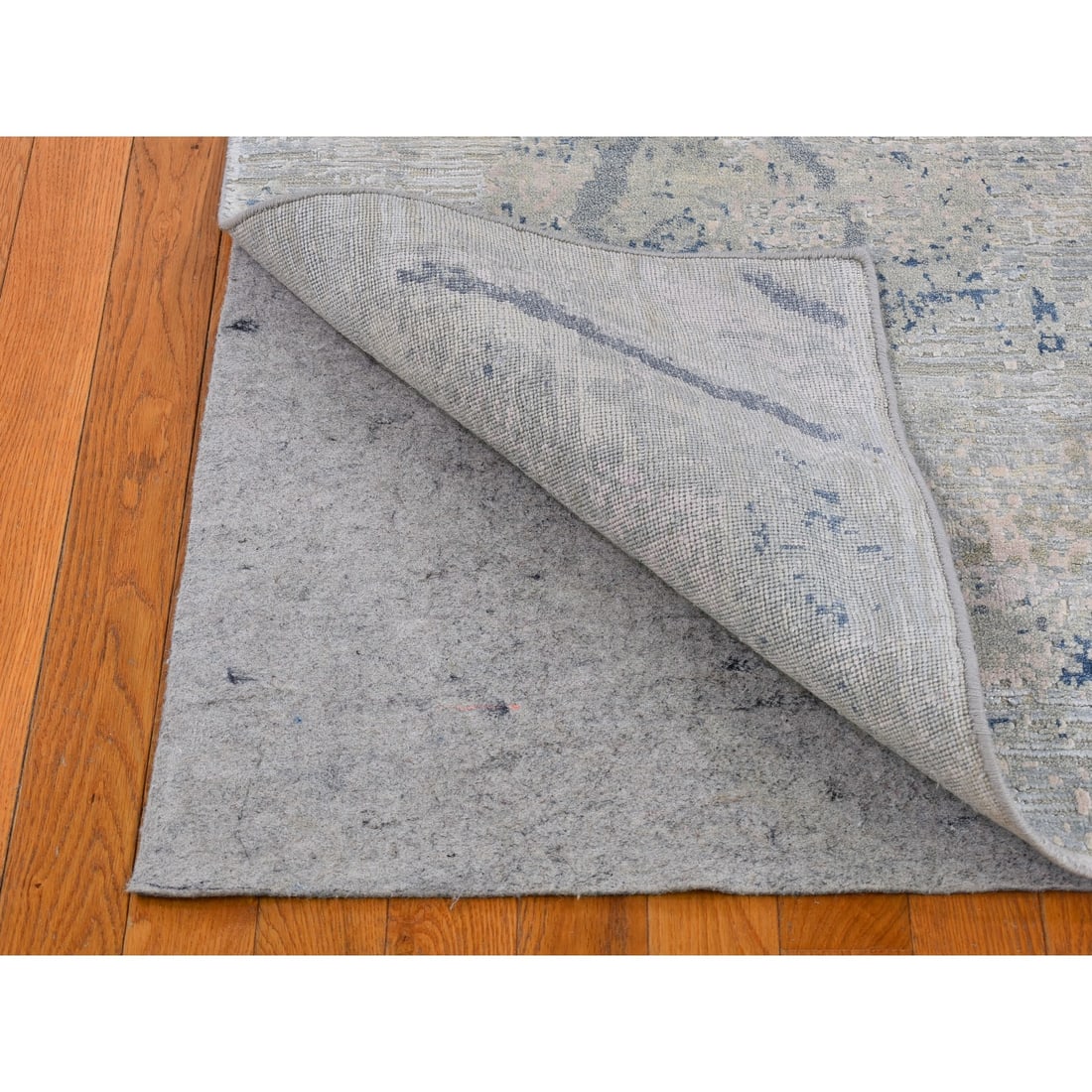 Ivory Large Elements with Pastels Modern Silk with Textured Wool Rug - 4