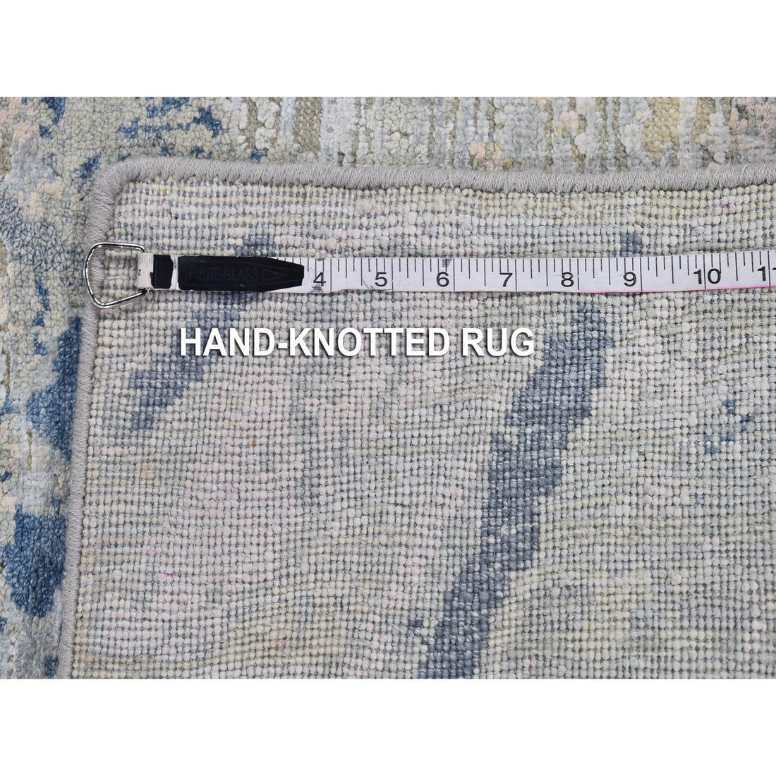Ivory Large Elements with Pastels Modern Silk with Textured Wool Rug - 6