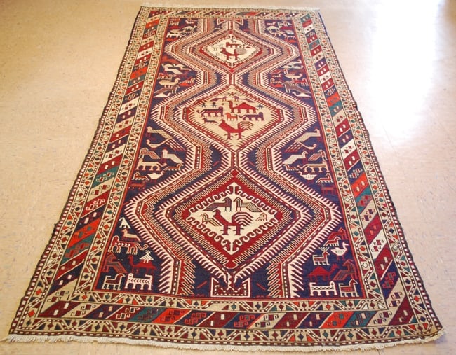 CAUCASIAN SOUMAK KILIM 4.3x9.5: Title: CAUCASIAN SOUMAK KILIM 4.3x9.5 Description:ANTIQUE EXCLUSIVE VEGETABLE DYE HIGH KPSI HIGHLY DETAILED WITH MANY SUBJECTS INCLUDING HUMANS CAUCASIAN SOUMAK or SUMAKH KILIM FLAT WEAVE RUG..with
