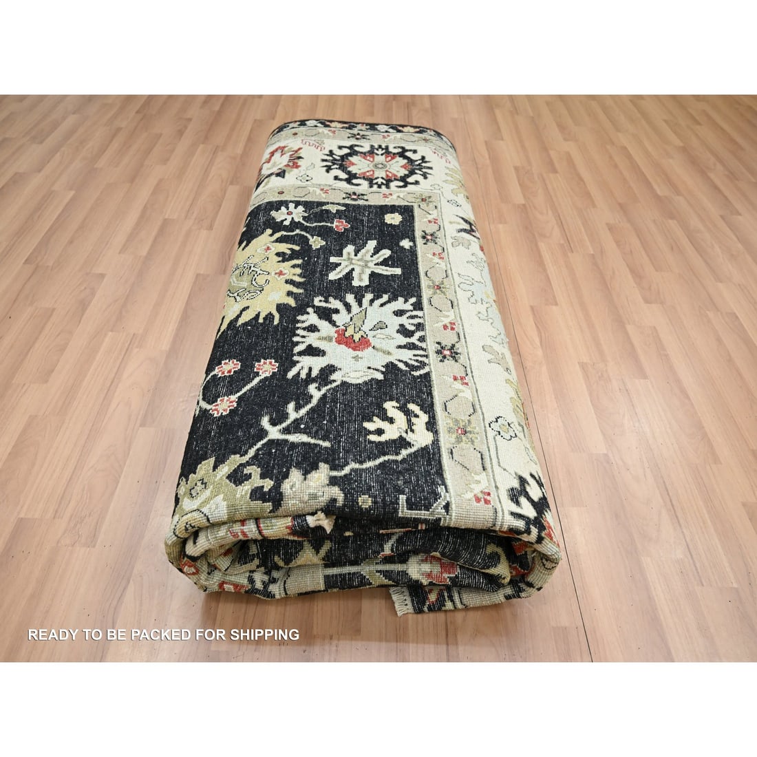 Raven Black, Agra with Ziegler Design, Hand Knotted, Pure Wool Rug - 9