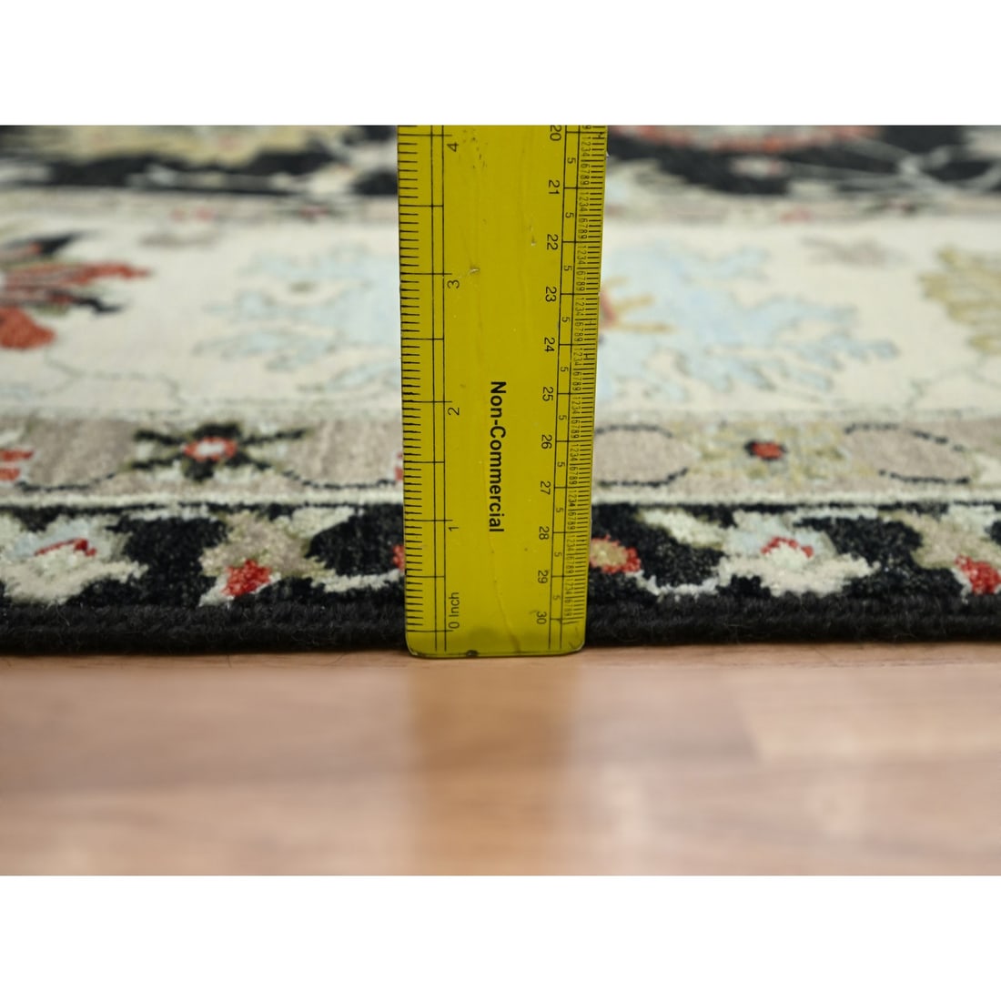 Raven Black, Agra with Ziegler Design, Hand Knotted, Pure Wool Rug - 10