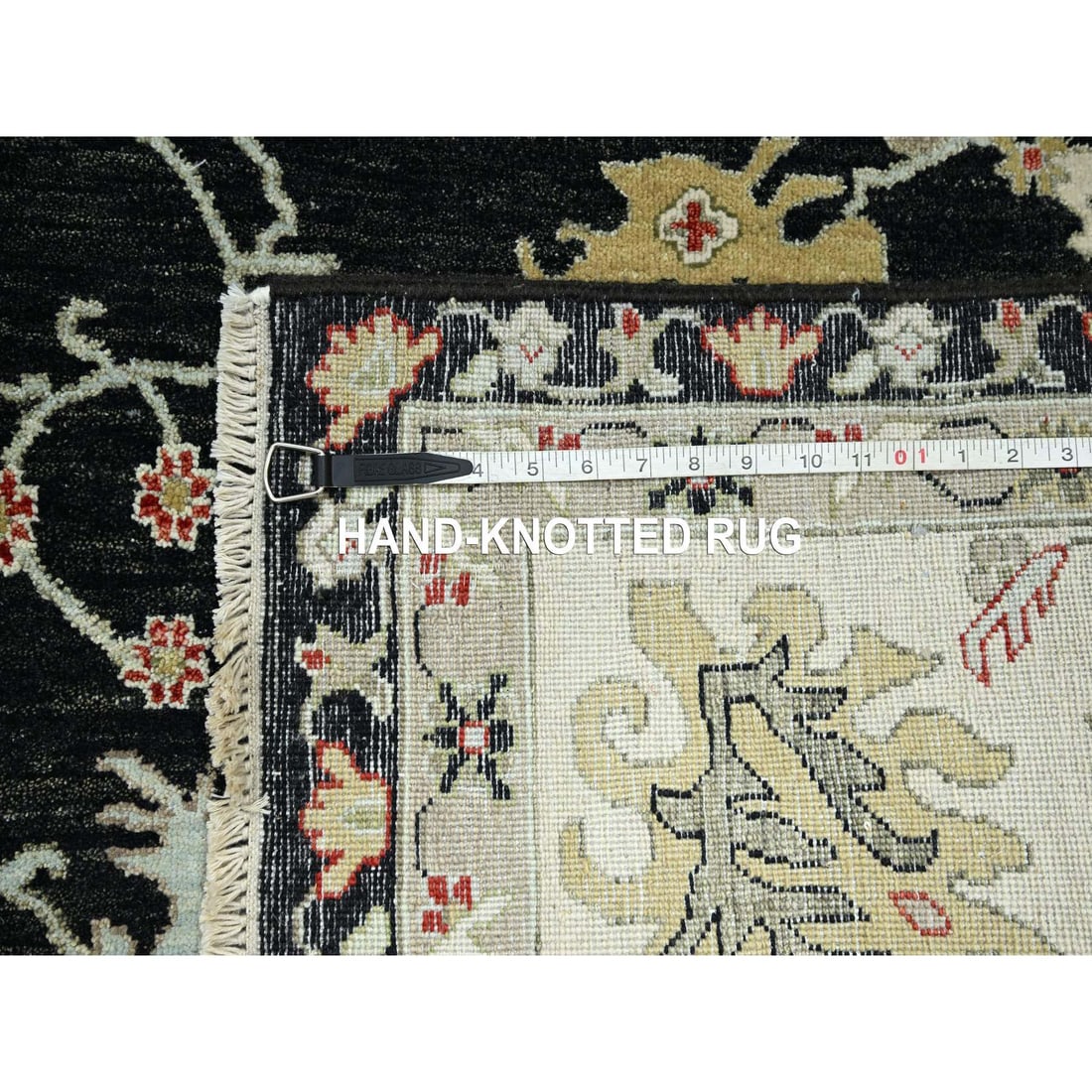 Raven Black, Agra with Ziegler Design, Hand Knotted, Pure Wool Rug - 11