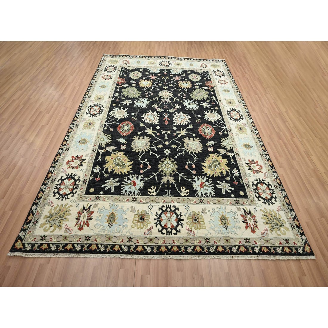 Raven Black, Agra with Ziegler Design, Hand Knotted, Pure Wool Rug - 2