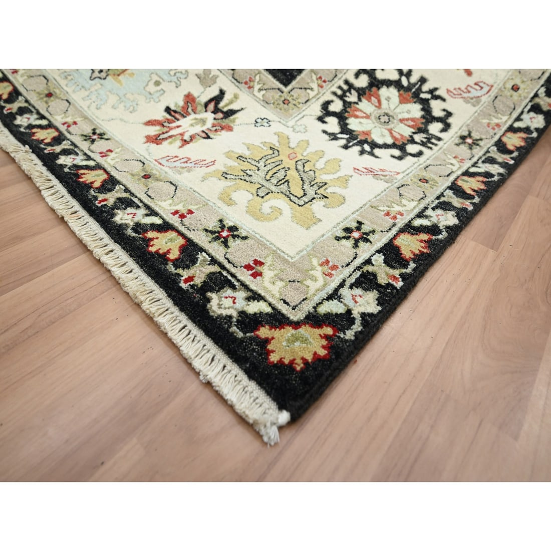 Raven Black, Agra with Ziegler Design, Hand Knotted, Pure Wool Rug - 6