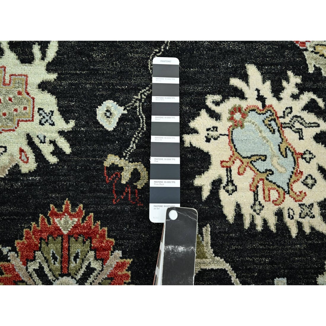 Raven Black, Agra with Ziegler Design, Hand Knotted, Pure Wool Rug - 7