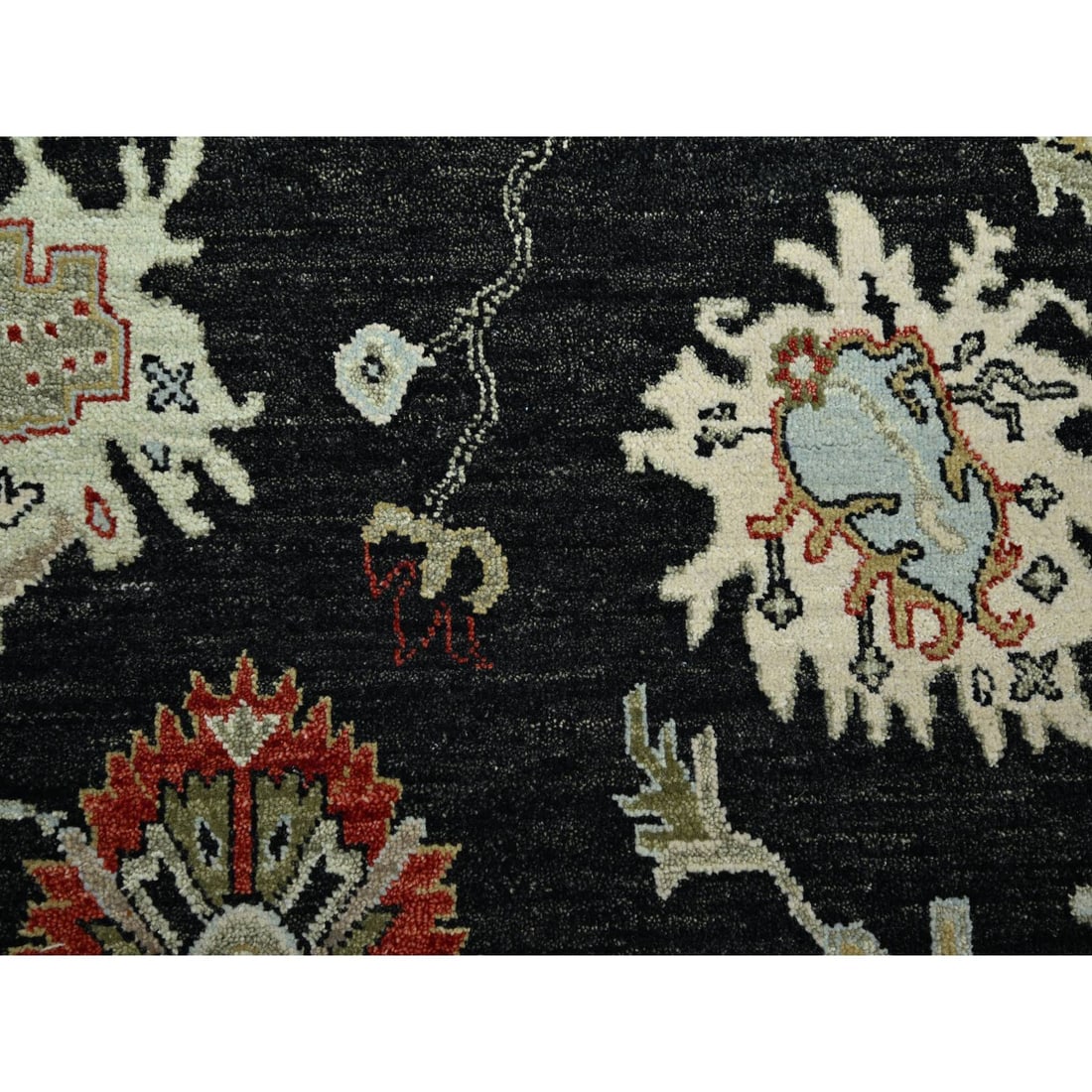 Raven Black, Agra with Ziegler Design, Hand Knotted, Pure Wool Rug - 8