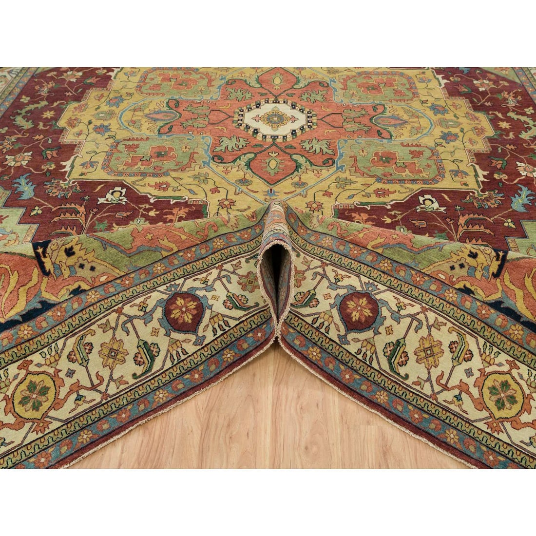 Red Heriz Re-Creation Organic Wool Hand Knotted Oversize Oriental Rug - 5