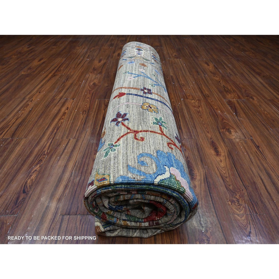 Storm Gray Hand Knotted Sultani Floral Pattern Soft Wool Oriental Rug - 9