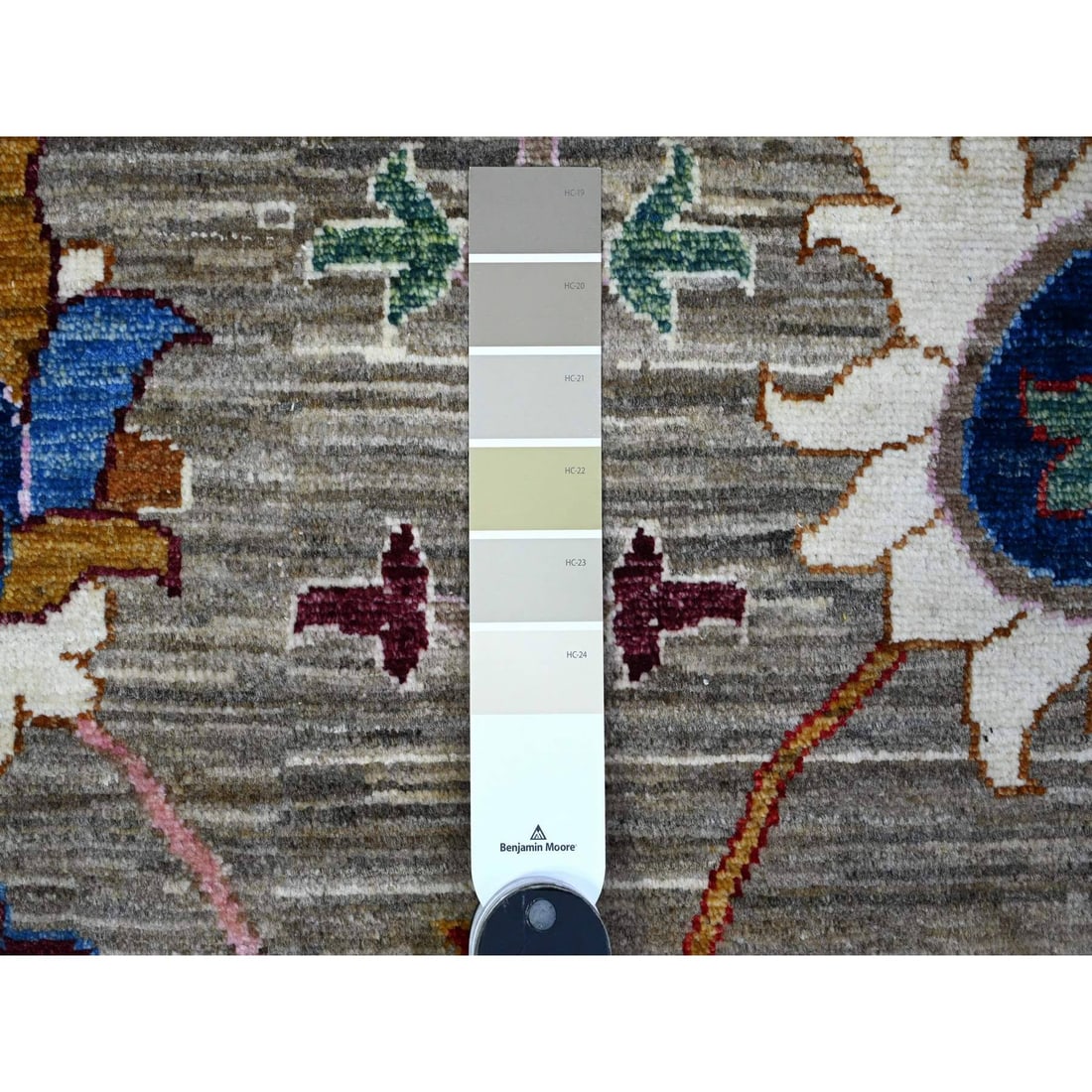 Storm Gray Hand Knotted Sultani Floral Pattern Soft Wool Oriental Rug - 7