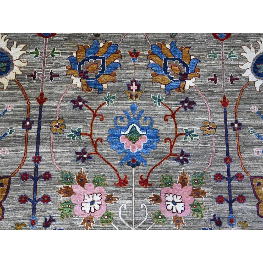 Storm Gray Hand Knotted Sultani Floral Pattern Soft Wool Oriental Rug - 8