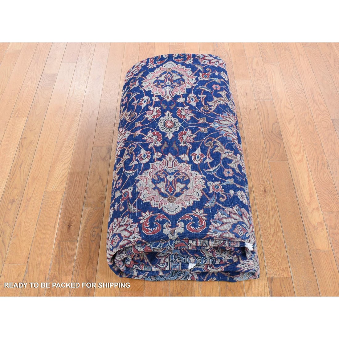 Midnight Blue, New Persian Kashan, Organic Wool Hand Knotted Rug - 9
