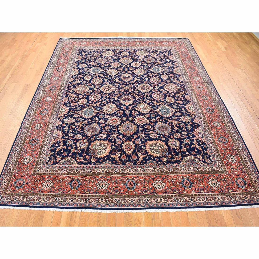 Midnight Blue, New Persian Kashan, Organic Wool Hand Knotted Rug - 2