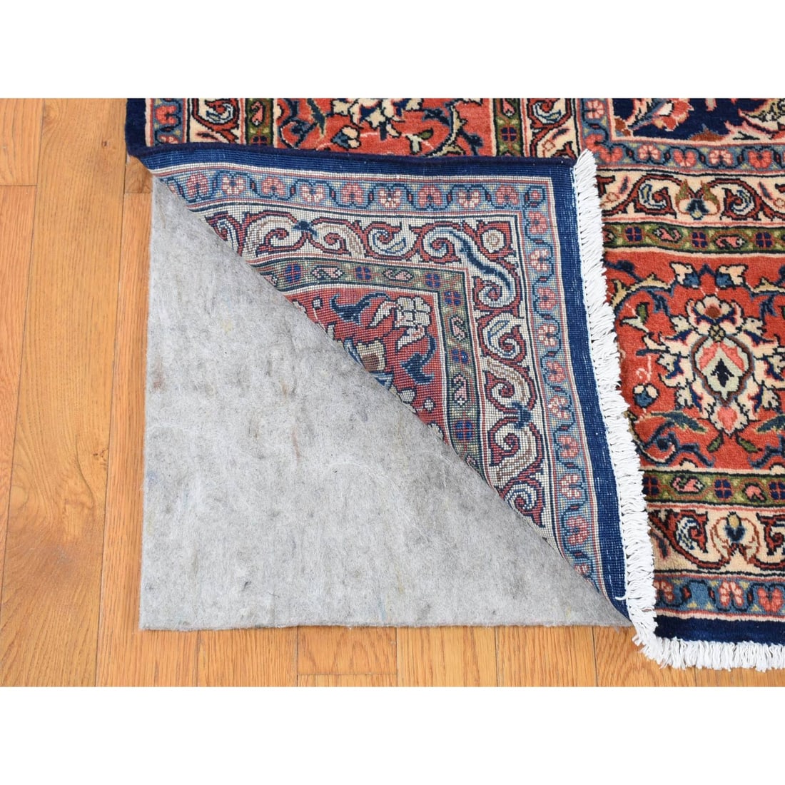 Midnight Blue, New Persian Kashan, Organic Wool Hand Knotted Rug - 4
