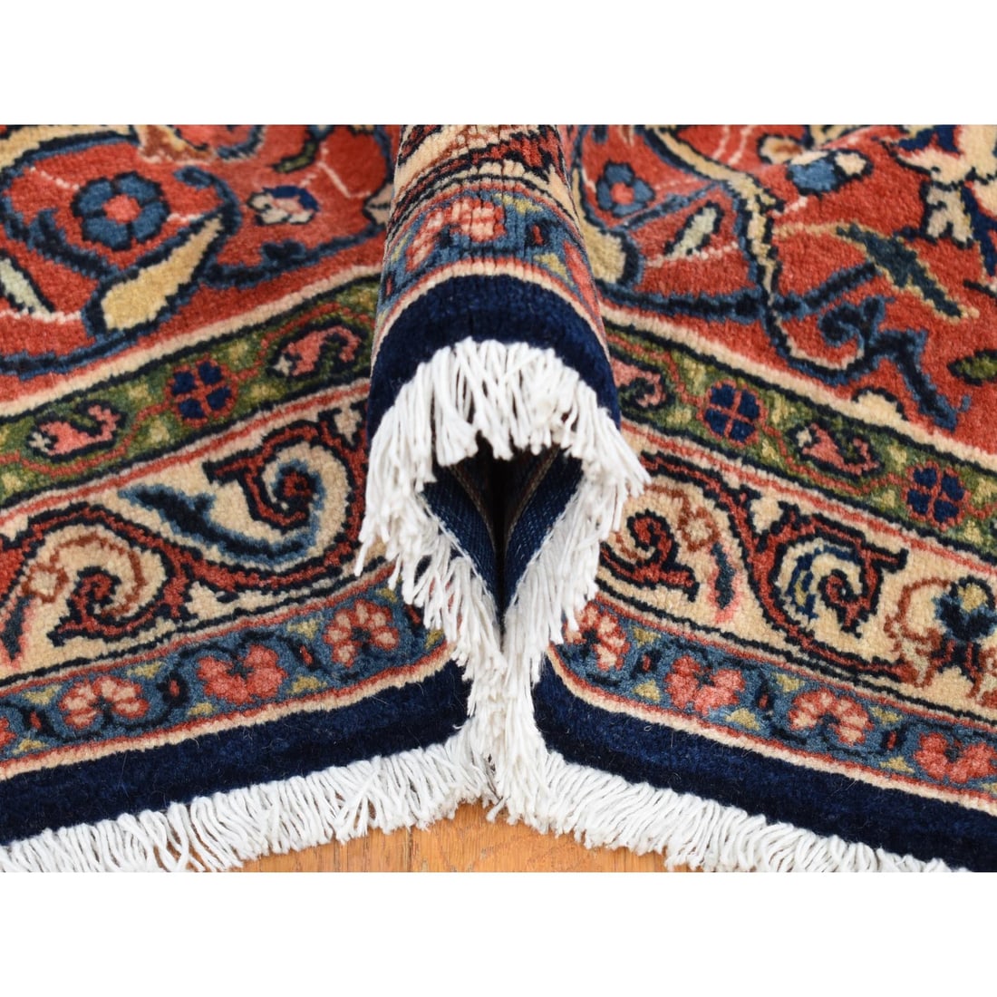 Midnight Blue, New Persian Kashan, Organic Wool Hand Knotted Rug - 5