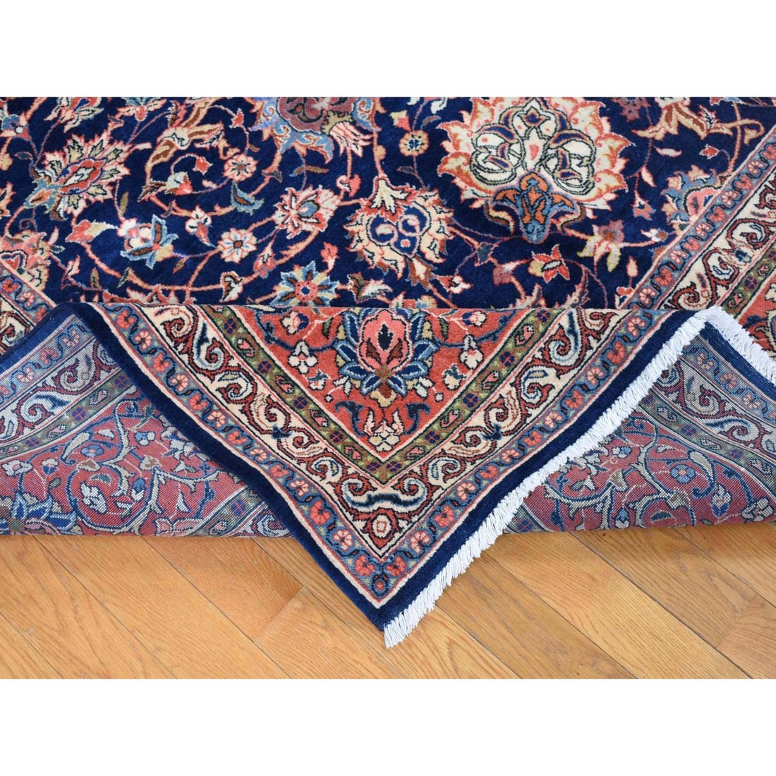 Midnight Blue, New Persian Kashan, Organic Wool Hand Knotted Rug - 6