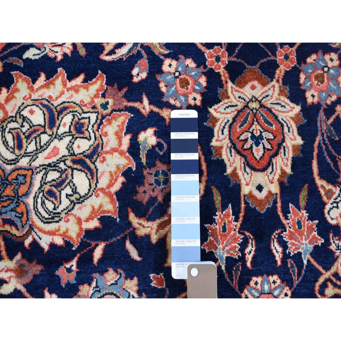 Midnight Blue, New Persian Kashan, Organic Wool Hand Knotted Rug - 7