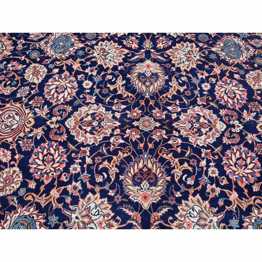 Midnight Blue, New Persian Kashan, Organic Wool Hand Knotted Rug - 8