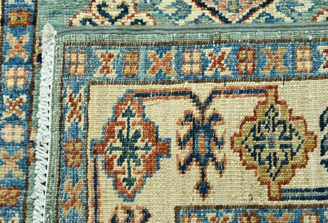 Aqua Tribal Geometric 2'7X9'4 Kazak Pakistan Oriental Runner Rug - 12