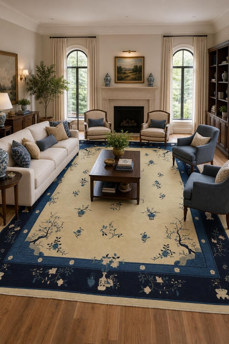 Old Wool Art Deco Chinese Area Rug 10x12: Title:Old Wool Art Deco Chinese Area Rug 10x12 Description:A Beautiful Genuine China Art Deco rug is Hand Knotted by skillful weavers in China with 100% Wool Material. This rug is in Very Good ( Low