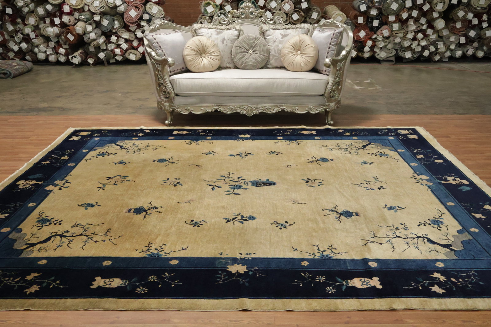 Old Wool Art Deco Chinese Area Rug 10x12 - 3