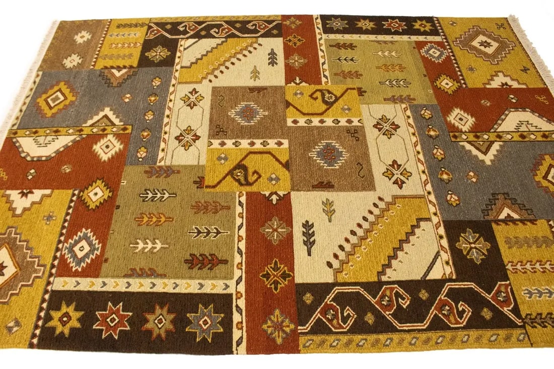 Multicolored Abstract 6X8 Sumak Oriental Rug - 7