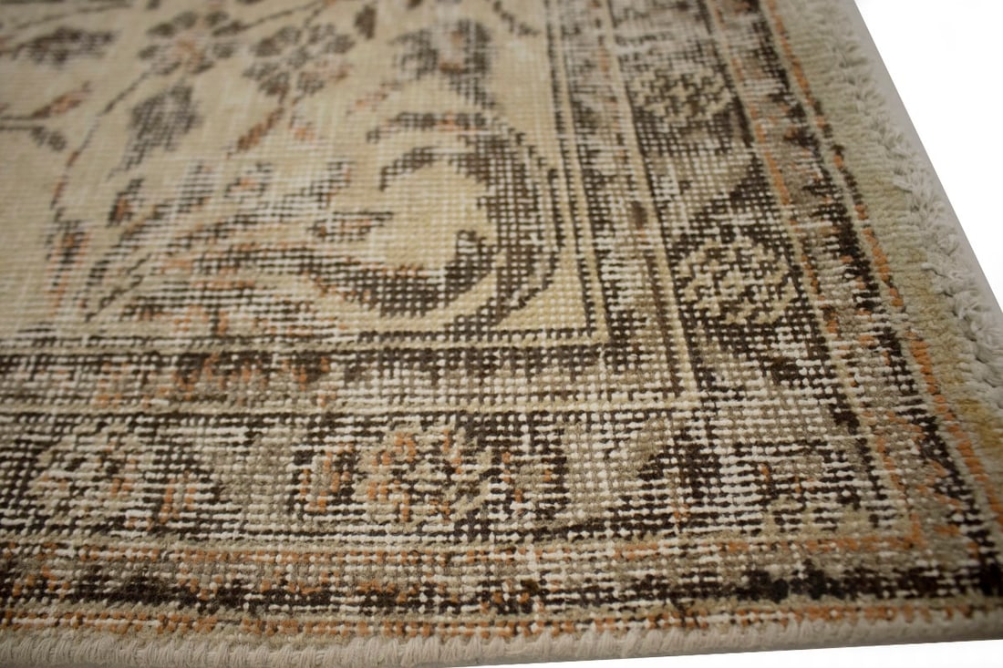 Traditional Floral Distressed 10X13 Muted Tabriz Persian Rug - 14