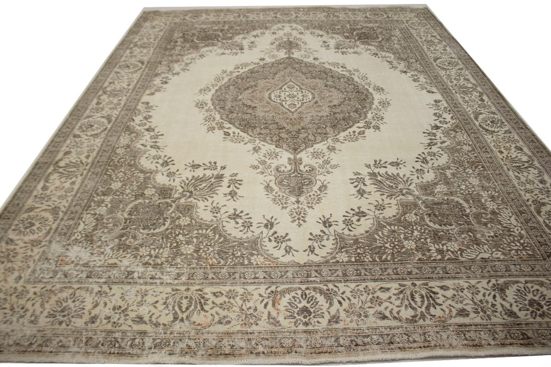 Traditional Floral Distressed 10X13 Muted Tabriz Persian Rug - 16