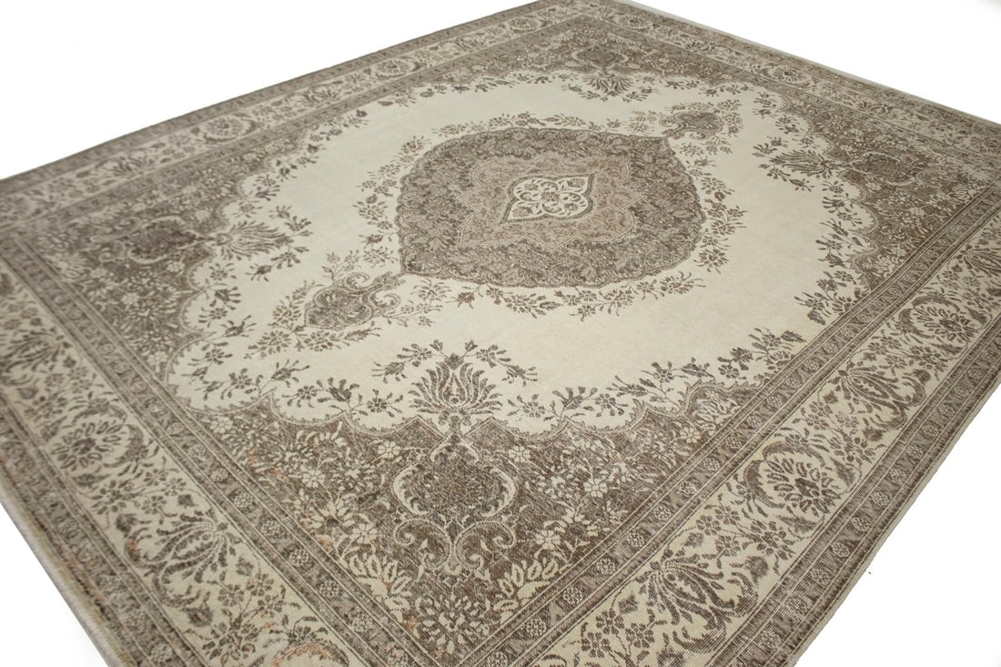 Traditional Floral Distressed 10X13 Muted Tabriz Persian Rug - 4
