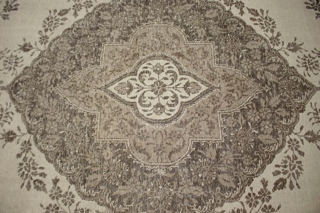Traditional Floral Distressed 10X13 Muted Tabriz Persian Rug - 6